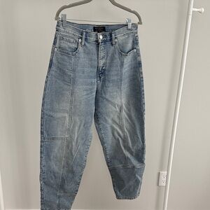 Light Wash High-Rise Patch Detail Jeans